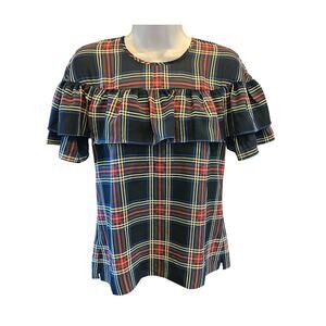 NWT J Crew Edie Stewart Tartan Plaid Ruffle Christmas Flutter Sleeve 00 New